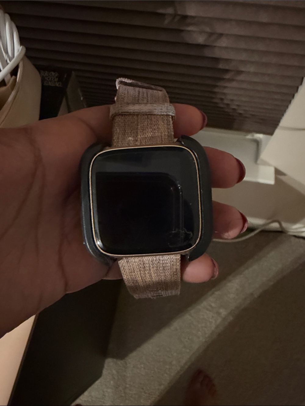 fitbit Black Smartwatch with Beige Fabric Strap